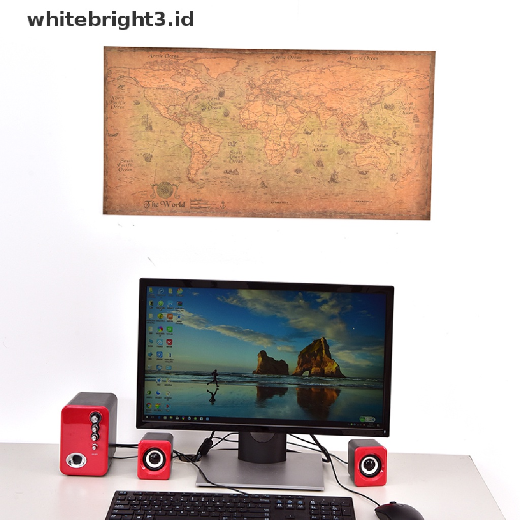 (whitebright3.id) Poster Peta Dunia Tua Ukuran 100x51cm Model Vintage / Retro Untuk Dekorasi Rumah