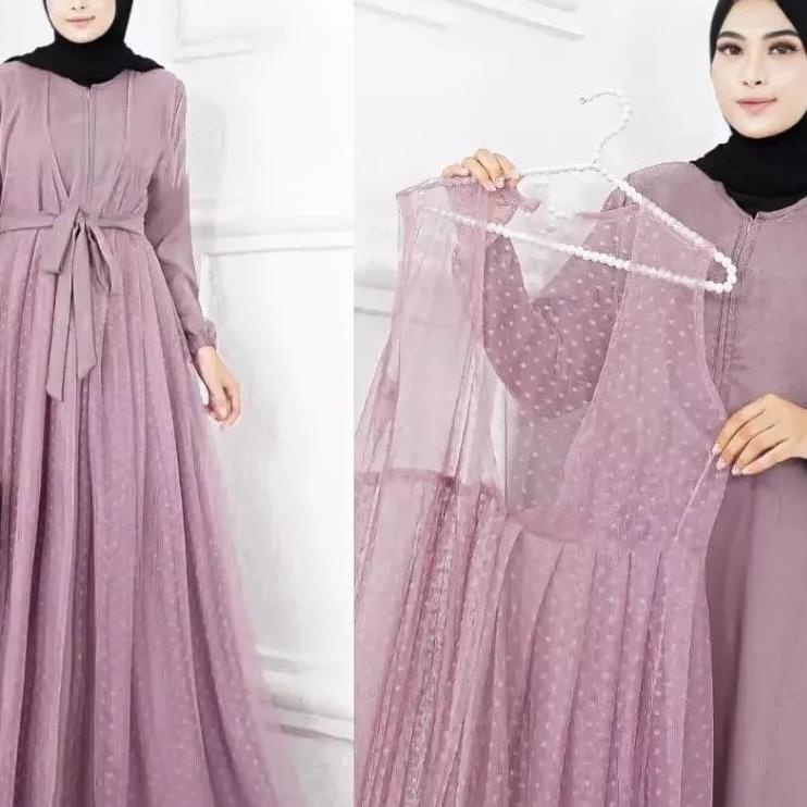 Dress Outer tile pisah / Gamis Kekinian Rompi Pisah set Gamis Lebaran / Kondangan Multifungsi Model 