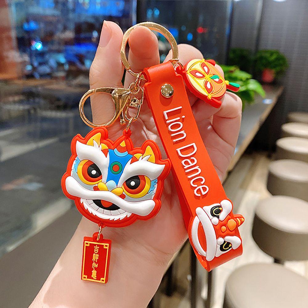 NEEDWAY Lion Dance Gantungan Kunci Pasangan Lucu Kunci Mobil Tergantung Ransel Liontin Kunci Gesper Alloy Key Lanyard