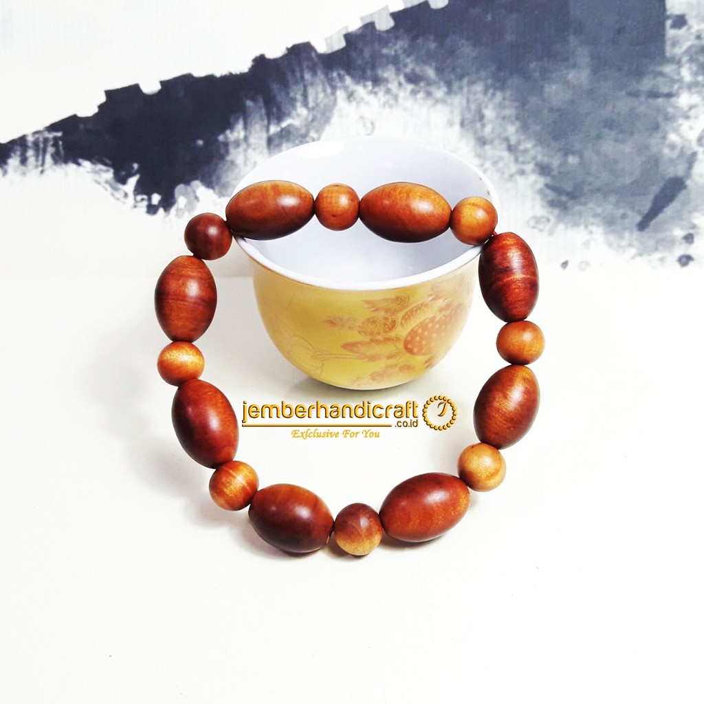 Gelang Kayu Agatis / Gelang Raja Kayu  - Model Bulat mix Oval