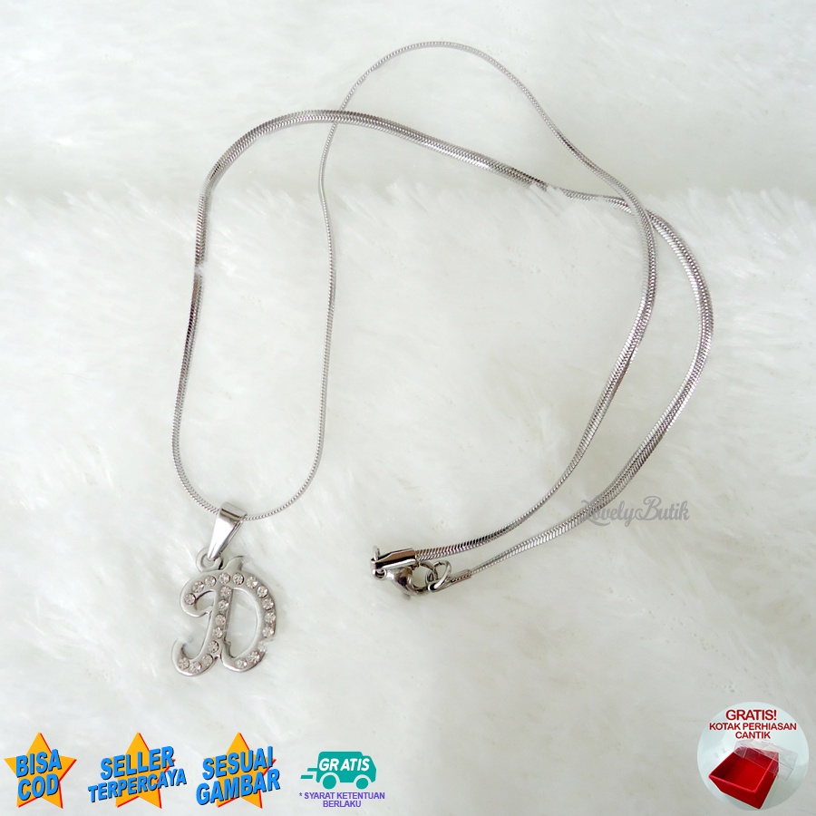 Lovelybutik - Kalung Inisial Huruf Titanium anti karat Kalung hurup Abjad Alphabet Ins D Klasik Bonus Kotak Perhiasan