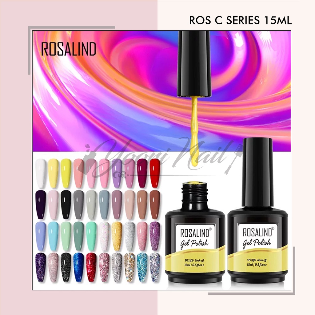 Rosalind C Series 15ml (C001- C025) colors series gel polish 15ml kutek gel nailart rainbow glitter series