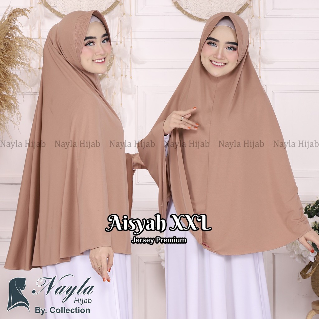 BERGO TERMURAH JILBAB INSTAN AISYAH XXL KERUDUNG JUMBO JERSEY TERLARIS NAYLA HIJA'B-MOCCA