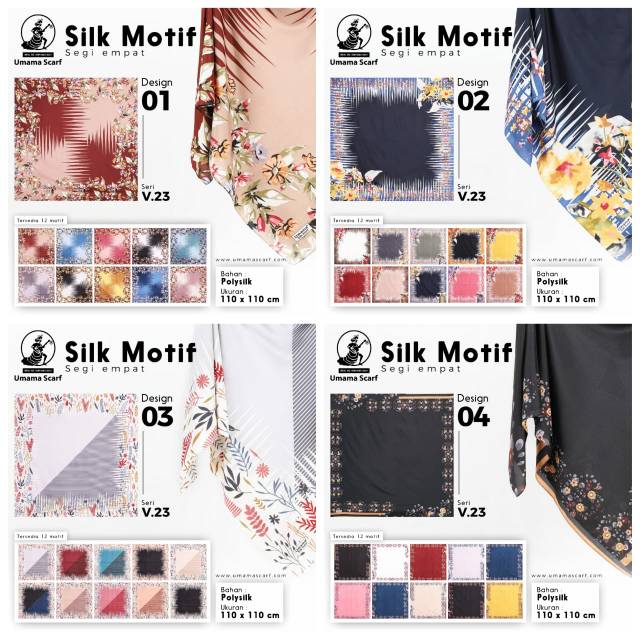 Silk Motif Umama Jilbab Satin Hijab Kerudung  Scraft Segi  