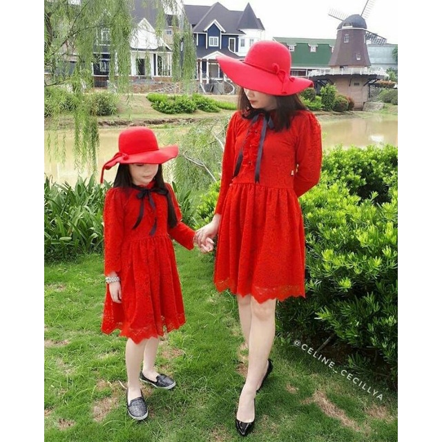 BAJU NATAL COUPLE MOM AND KIDS / DRESS BROKAT COUPLE MOM AND KIDS / LACE BROKAT DRESS / DRESS NATAL 
