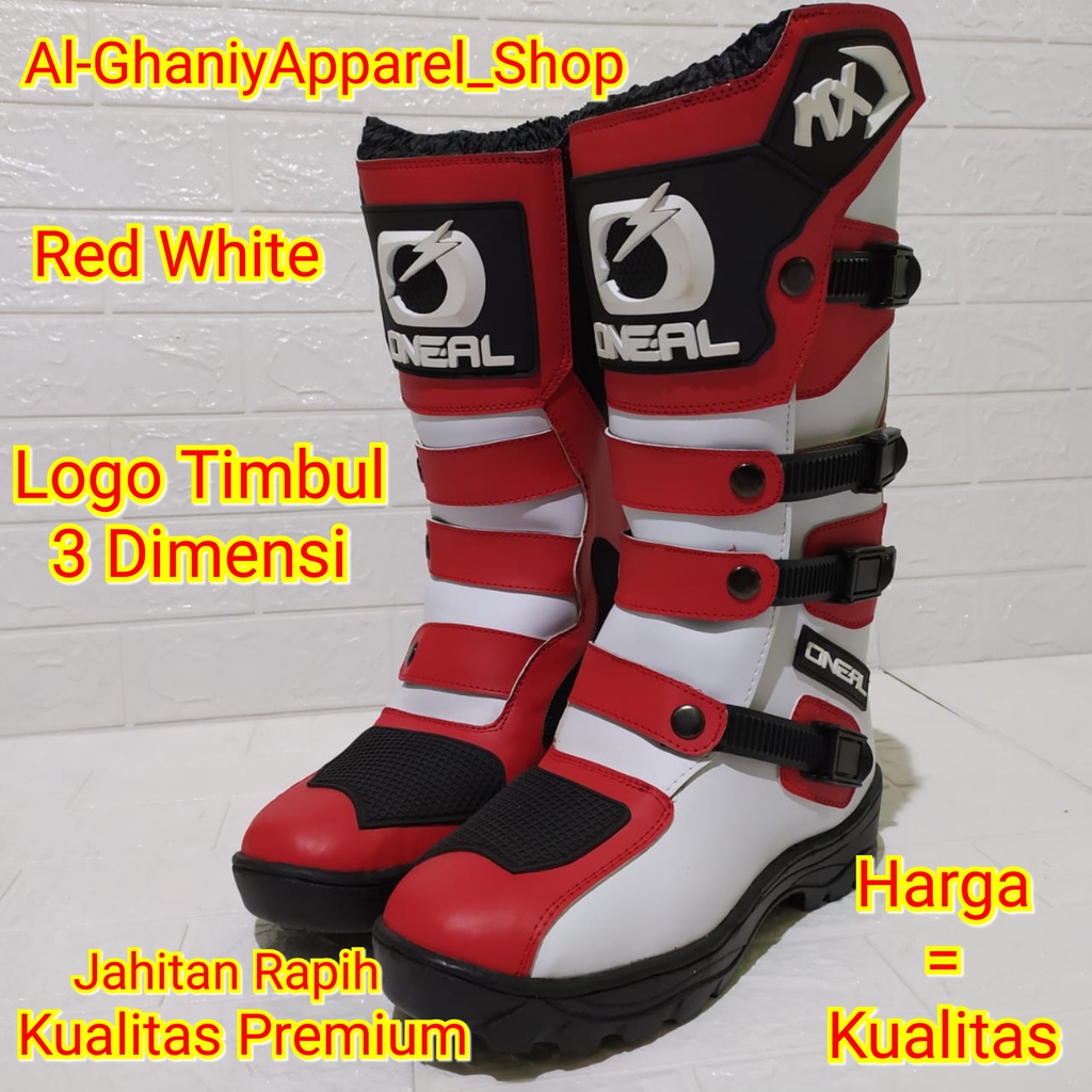 sepatu trail cross adventure logo 3D kualitas premium bots safety terlaris red white