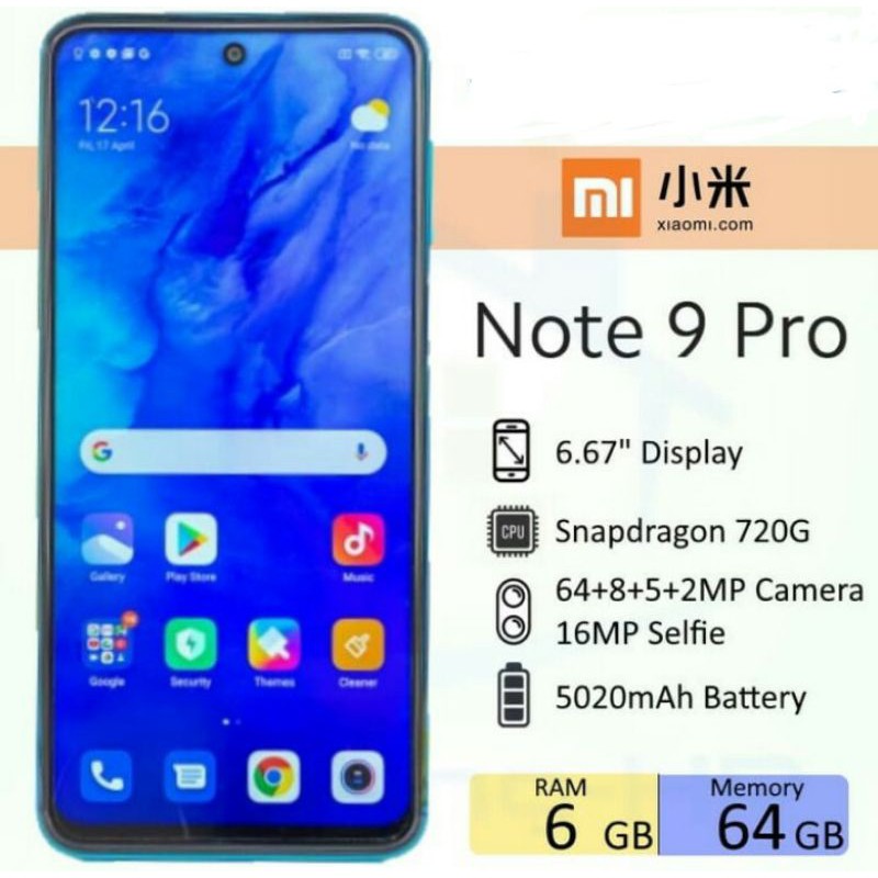 Xiaomi Redmi Note 9 Pro 6/64 Gb Blue Ready Garansi Resmi Tam 1 Tahun