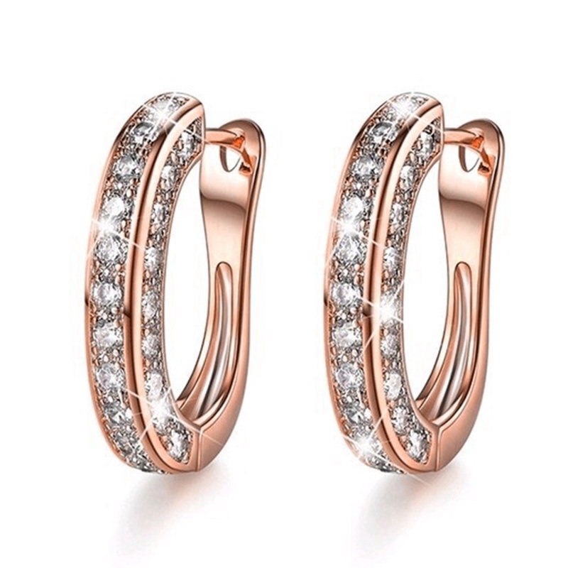 1Pairs Sparkling  Filled Fashion U-Shape Zircon Huggie Simulated Gemstone Hoop Earrings For Womens Engagement Earrings