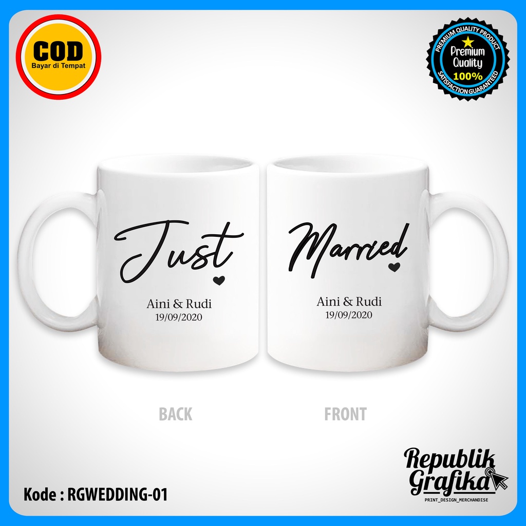 (TANPA PO) MUG KADO WEDDING CUSTOM FOTO DAN TULISAN SOUVENIR CANTIK HADIAH WEDDING - RGWEDDING-01