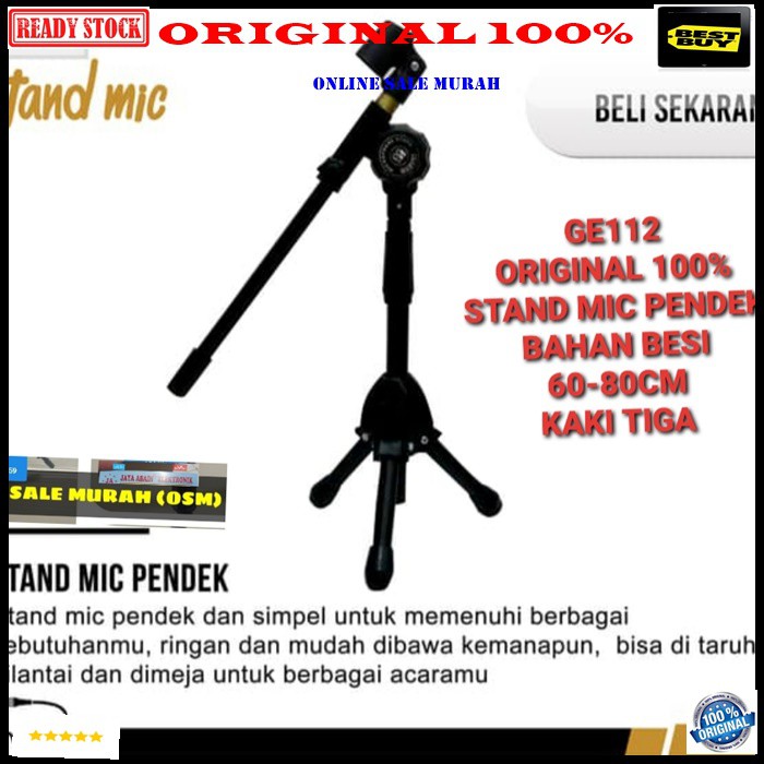 G112 ORIGINAL 100% stand mic kaki tiga pendek holder standing microphone mik penyangga mikrophone tiang pegangan tripod asli gantungan hanger dudukan portable G112   Bisa segala MIC  Stand Mic Meja portable  tinggi 35-80 cm G112