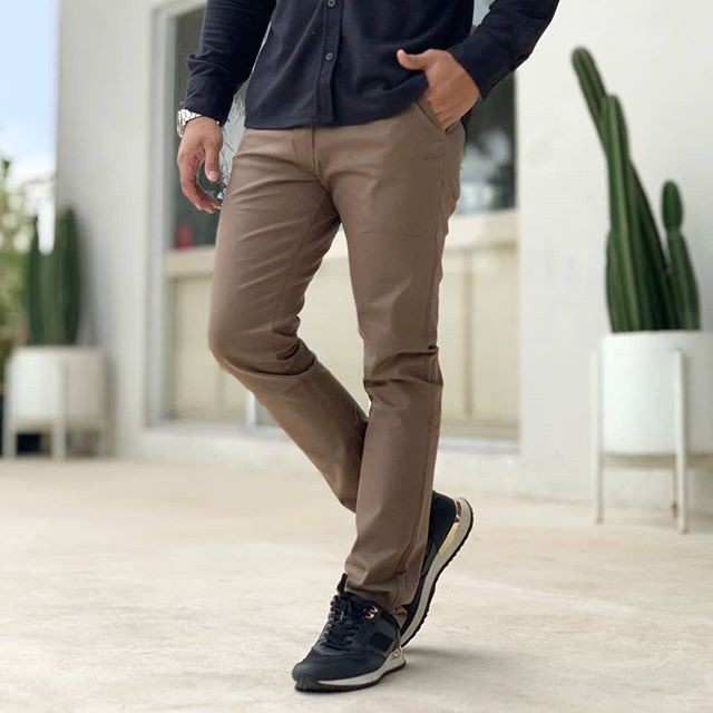 Celana Bahan Pria Cotton Pants Formal Kantor Polos Big Size Bigsize Stretch Hitam Putih Cell