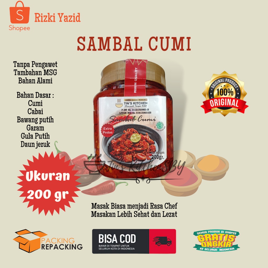 

[BISA COD] 200gr Sambal Cumi Tin's Kitchen praktis instan serbaguna non-msg