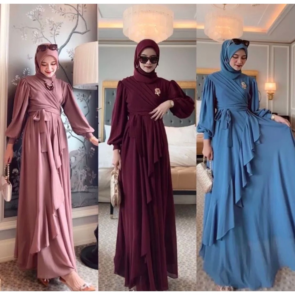 AZHRIFA FASHION-Meyhira Dress terbaru ceruty babydoll wanita muslimah mewah realpict trendy viral 2021