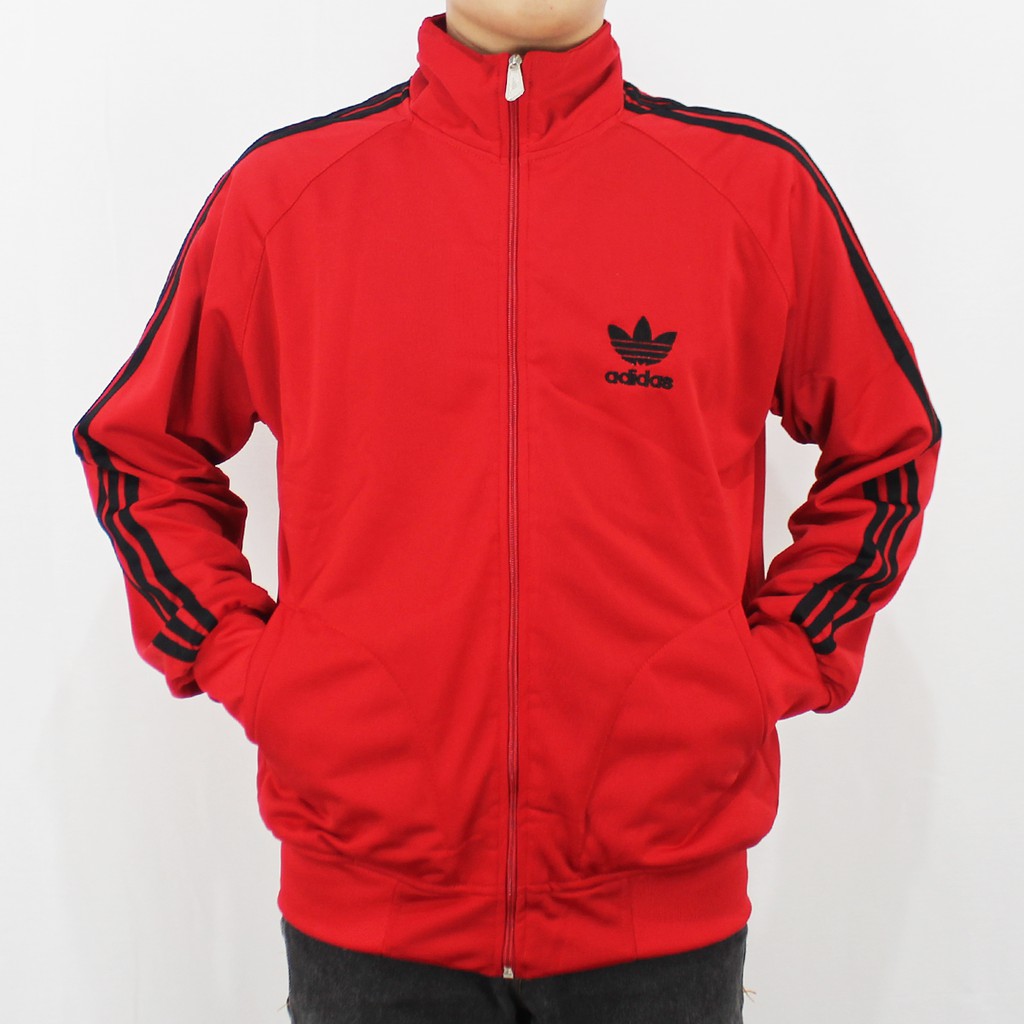 JAKET ADIDAS FIREBIRD MERAH LIST HITAM M L XL - JAKET OLAH RAGA - SWEATER PRIA - TRAINING PRIA