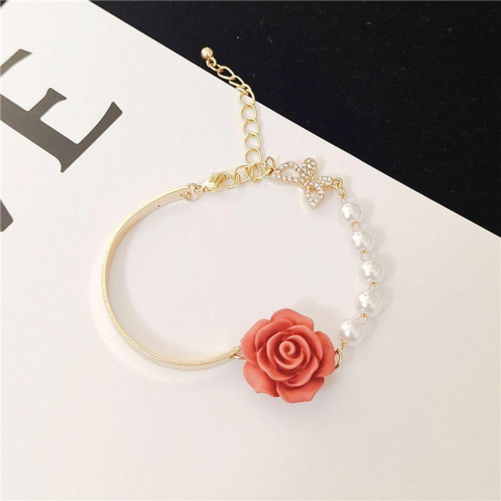 Mxbeauty Rose Pearls Gelang Indah Hadiah Gadis Sederhana Temperamen Dapat Disesuaikan Baroque Perhiasan Gaya Korea