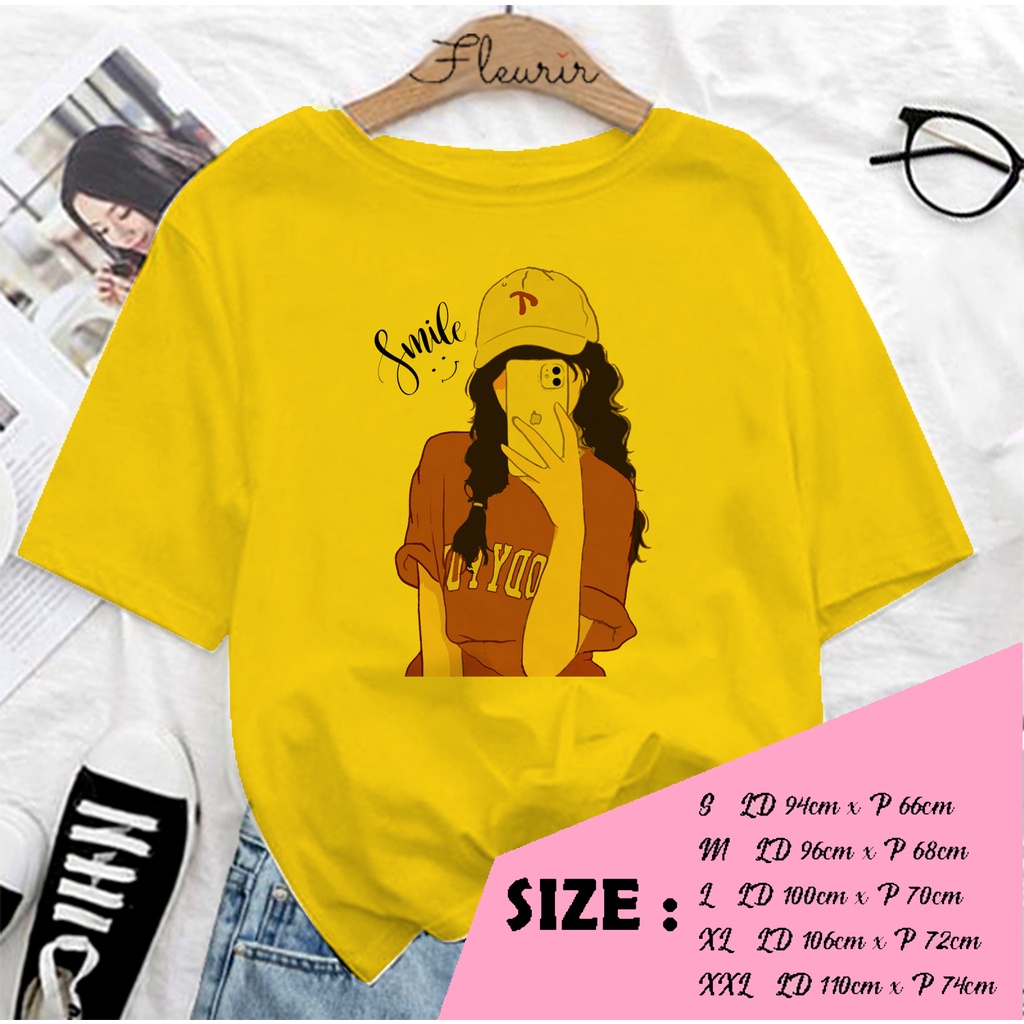 FLEURIR - COD KAOS SMILE WANITA PRIA REMAJA DEWASA UNISEX TSHIRT JUMBO