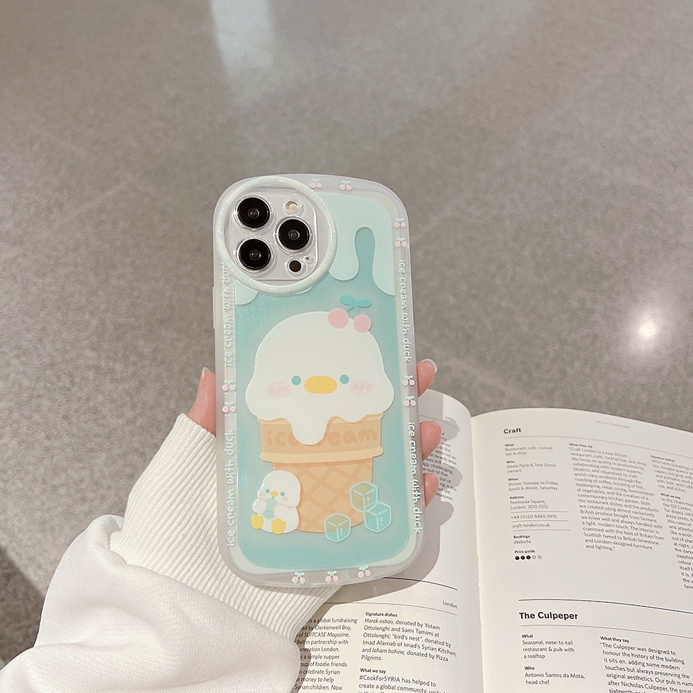 Case Pelindung Bahan Silikon Motif Bebek Es Krim Untuk Iphone 14 7 8 Se 2020 7 + 8PLUS 11 12 13 PRO MAX