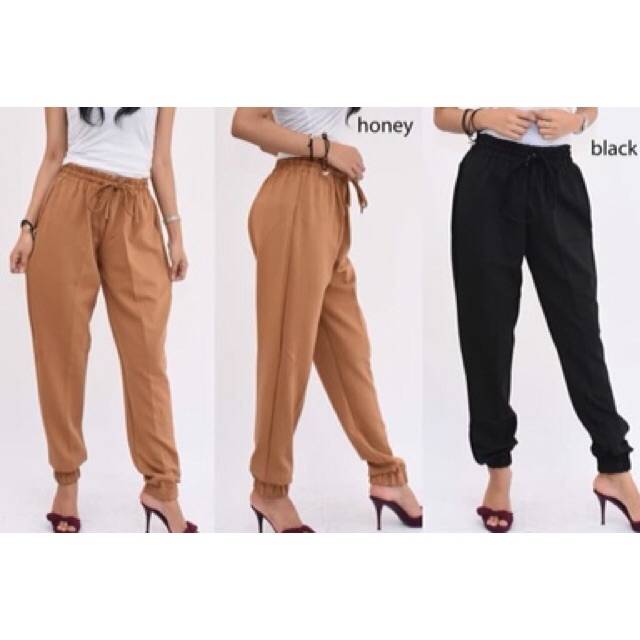 Celana joger wanita karet pinggang karet bahan wedges