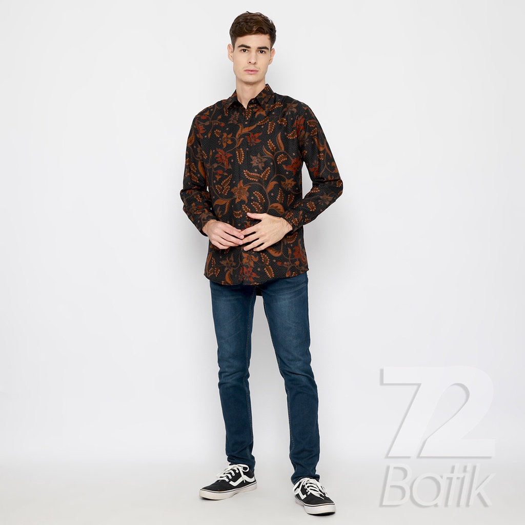 BATIK PRIA LENGAN PANJANG Kemeja Hem Slimfit Premium Motif Kembang Warna Hitam 721018 CAP 72 - Baju Kemeja Atasan Pakaian Setelan Batik Pria Cowok Laki Laki Remaja Keluarga Kantor Lengan Panjang Modern Slimfit Slim Fit Premium Kekinian