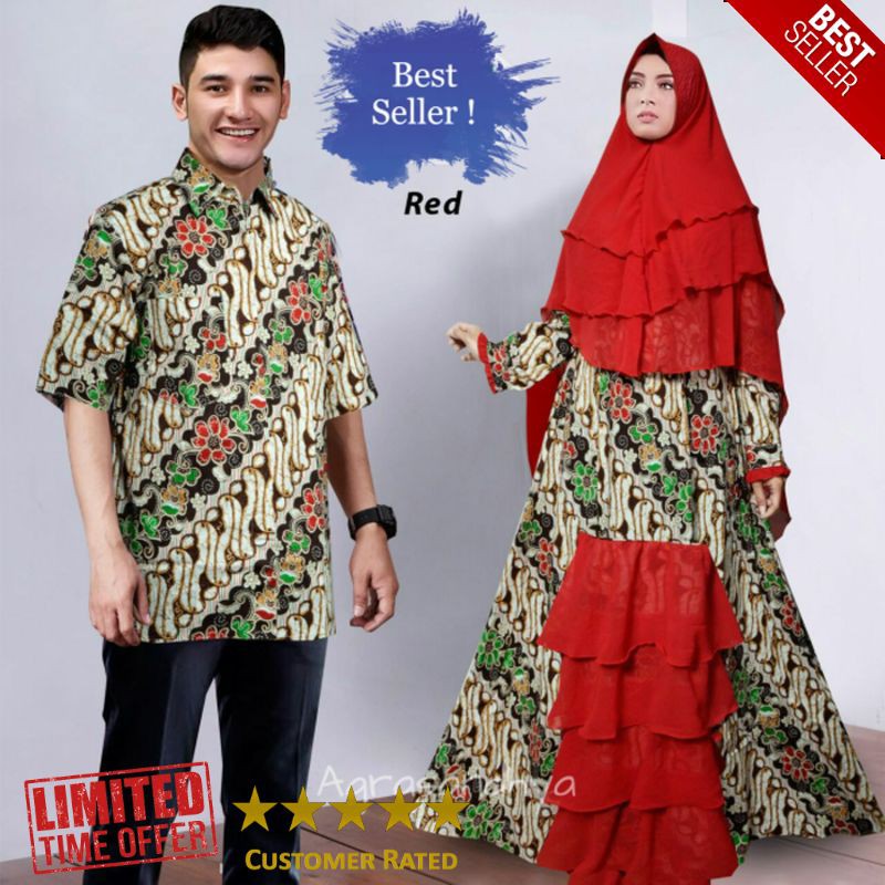 TERBARU Couple batik pesta aryani red xl baju pasangan sarimbit ana merah TM