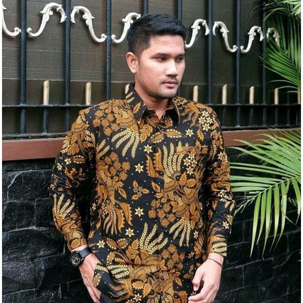Kemeja Batik Lengan Panjang Motif Manggar Jumbo XXL