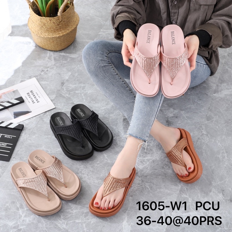 SANDAL WEDGES JEPIT GLITER KARET JELLY WANITA BALANCE 1605-W1