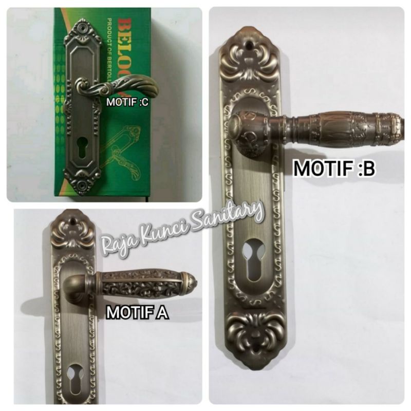 Handle Pintu Plate Antique Brass+Kunci+Cylinder/Gagang Pintu/Tarikan Pintu Besar/Antik Ukir/Vintage Series