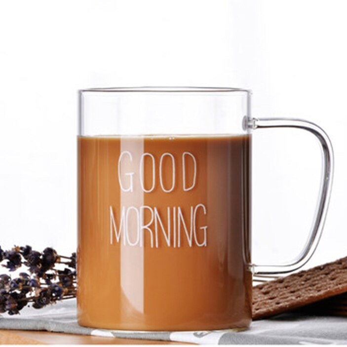 Gelas Cangkir Kopi Glass Coffee Mug Desain Good Morning 400ml - MD19