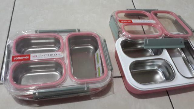 Tempat Makan Stainless Anti Tumpah Tedemei 6540 Pink Green Blue.