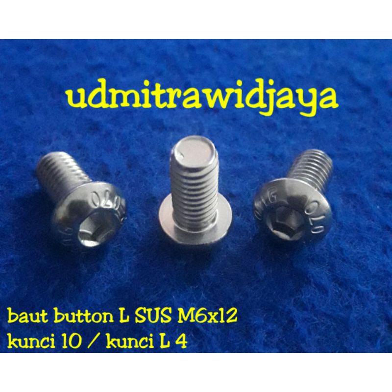 baut button L M6x12 SUS stainless steel / baut L kepala payung / baut model payung L