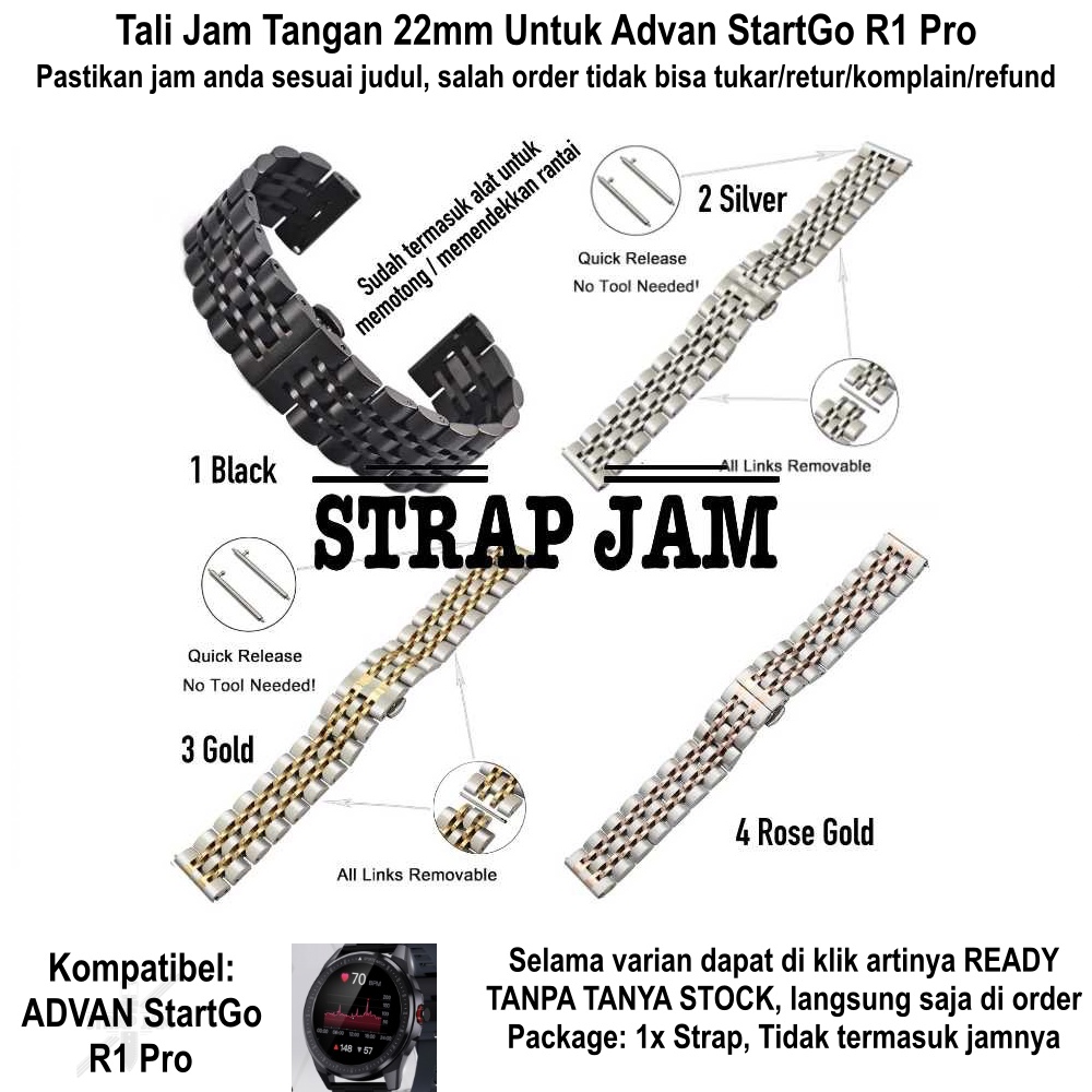 Tali Jam Rantai Advan StartGo R1 Pro - Strap 22mm Dual Color Stainless Steel