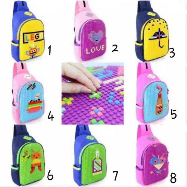 Tas Sekolah LEGO 2in1 bisa Ransel &amp; Selempang / Backpack Lego Untuk PAUD dan TK free Pixel Lego