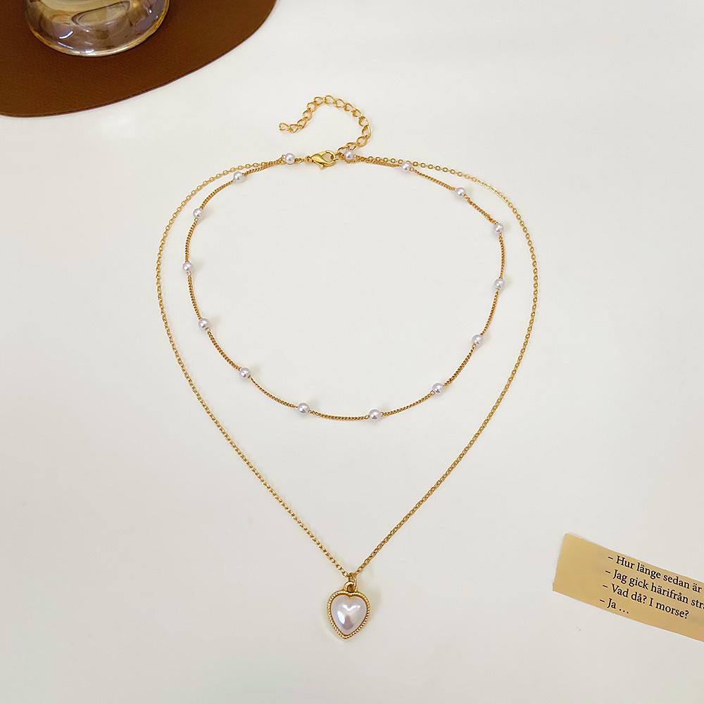 Kalung Mutiara Wanita Double Layer Hati Dalika