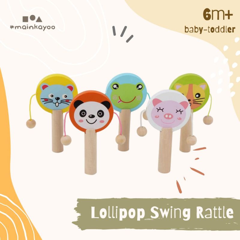 MAIN PERKUSI - WOODEN SWING LOLLIPOP RATTLE - Mainan Edukasi Musikal Anak