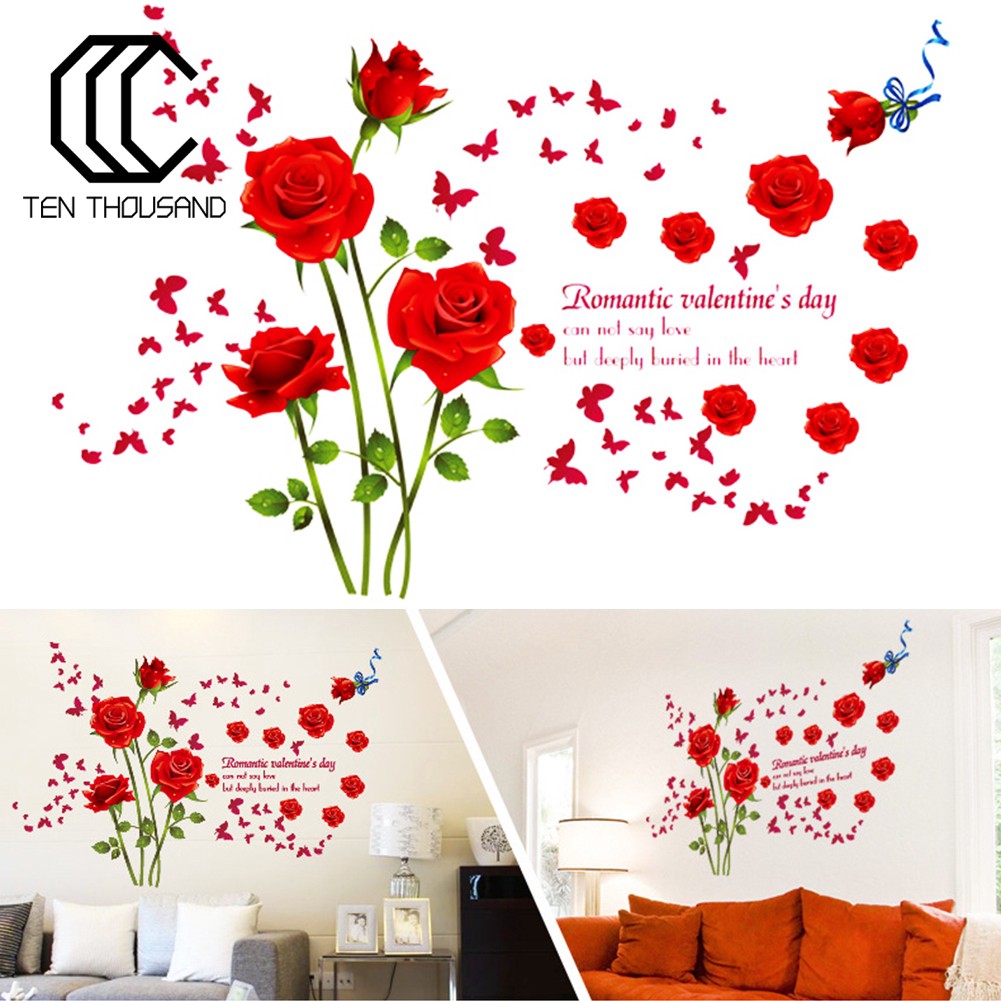 Cod Stiker Dinding Motif Bunga Mawar Self Adhesive Untuk Dekorasi Kamar Tidur Shopee Indonesia