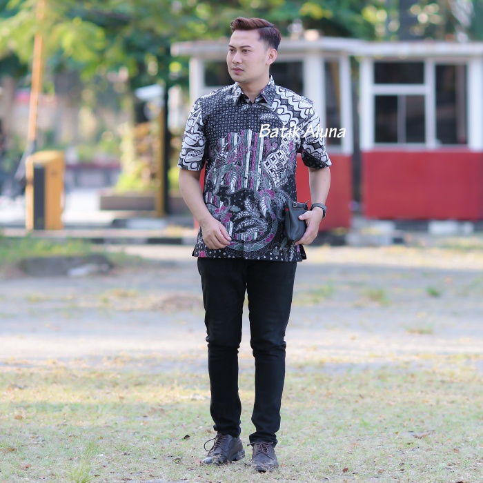 Baju Batik Pria Pendek Kemeja Kantoran Batik Premium Pabrik Batik Aluna PD 002