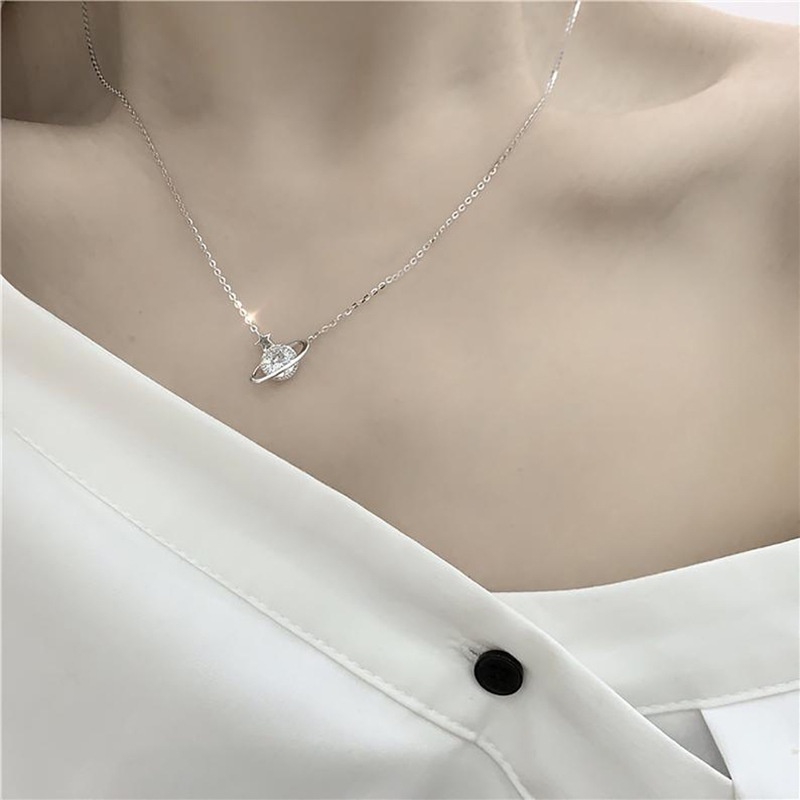 We Flower Shining Crystal Starry Sky Star Planet Necklace for Women Girls Korean Fashion Jewelry