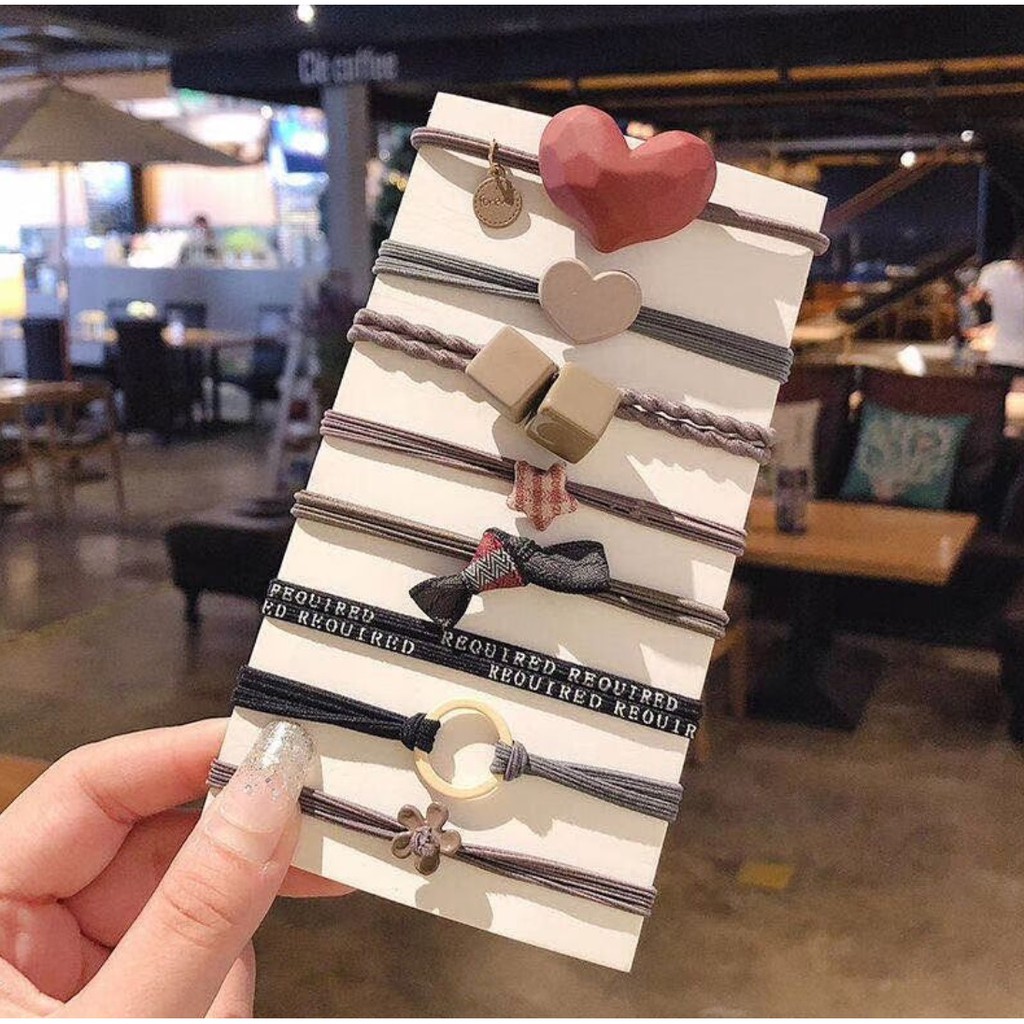 Civeto IK28 Ikat Rambut Mix Pattern Set 8 Pcs-mix grey