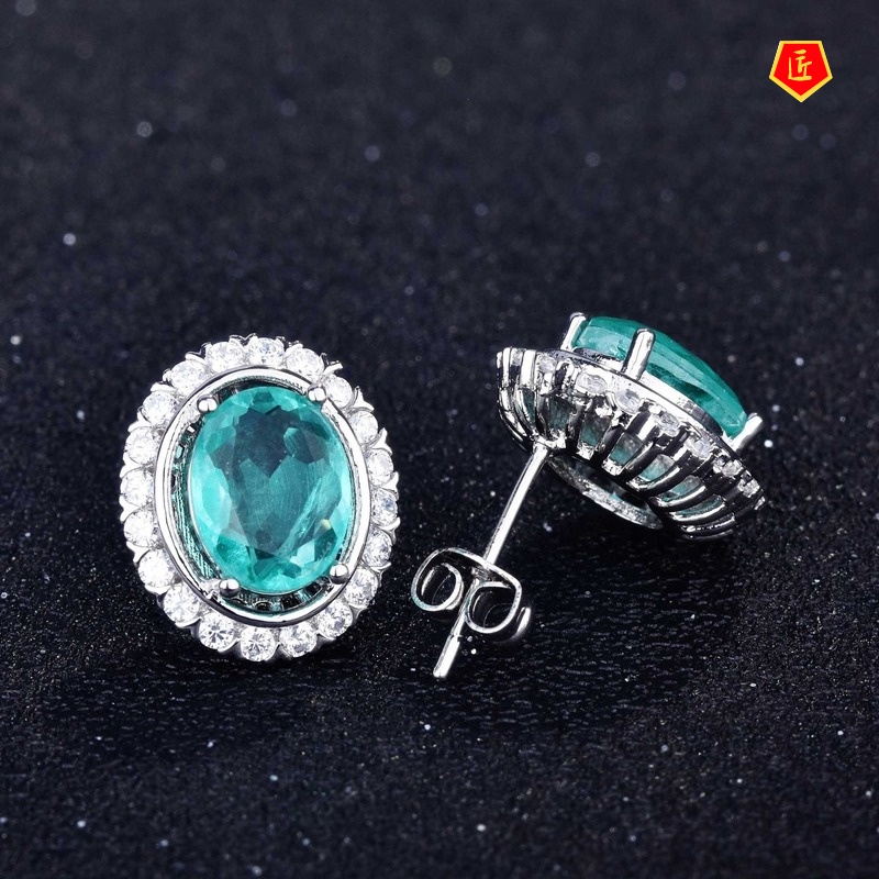 [Ready Stock]Colored Gems Necklace Set Ring Earrings