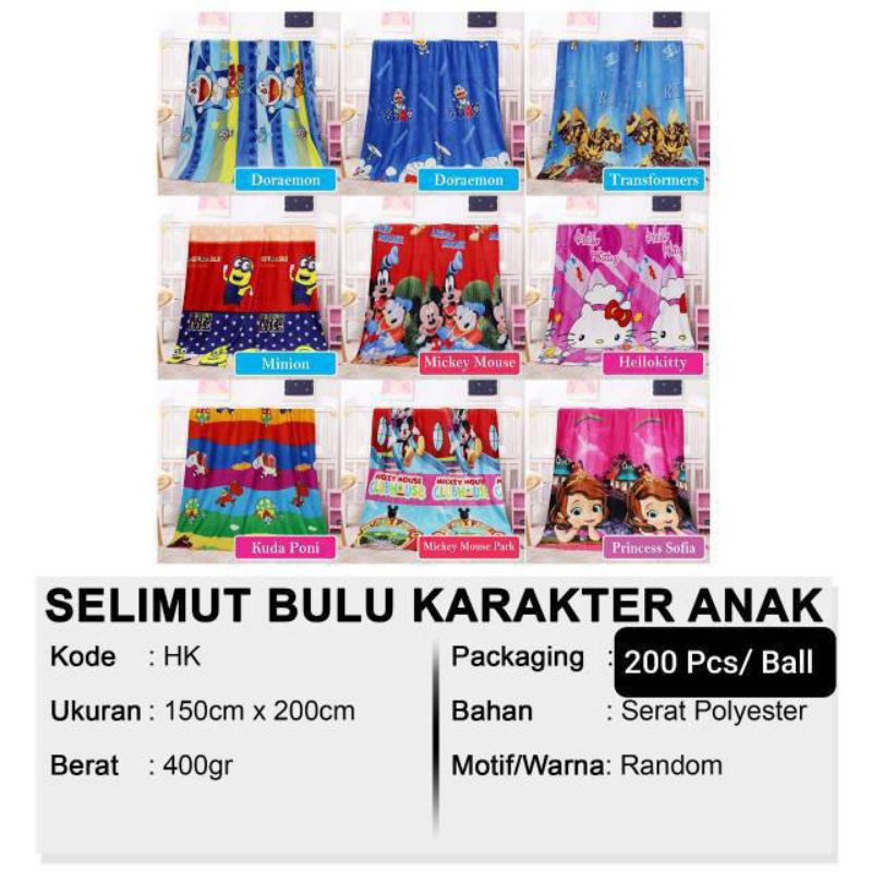 RC Selimut Bulu Karakter halus murah  Jumbo 135x175 Tanpa Tas