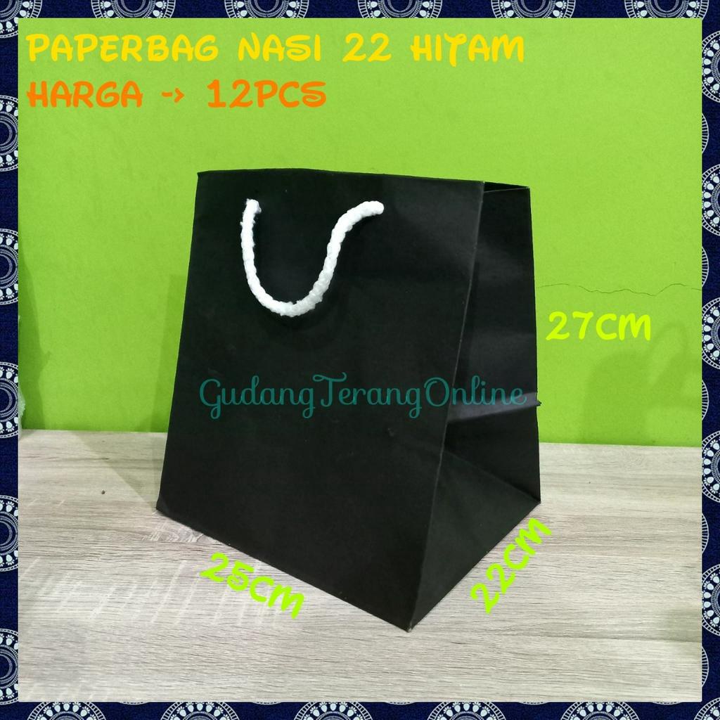 

Isi 12pc Paperbag 22x22 HITAM lusinan / tas kertas polos hitam 22x22 / tas kertas batik / paperbag dus nasi