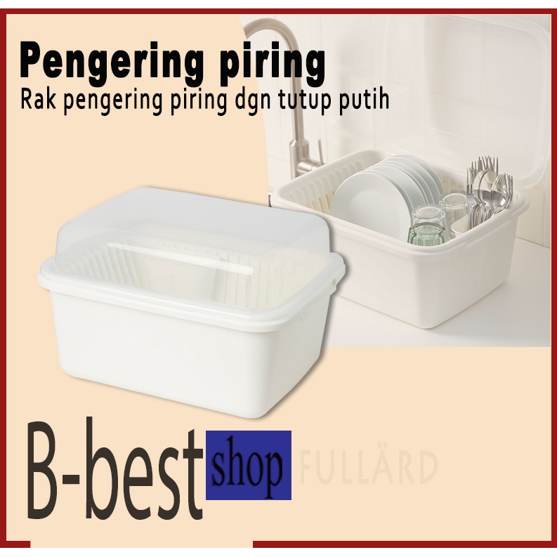 Pengering Piring / Wadah Pengering dengan Penutup / Rak Pengering Piring Putih