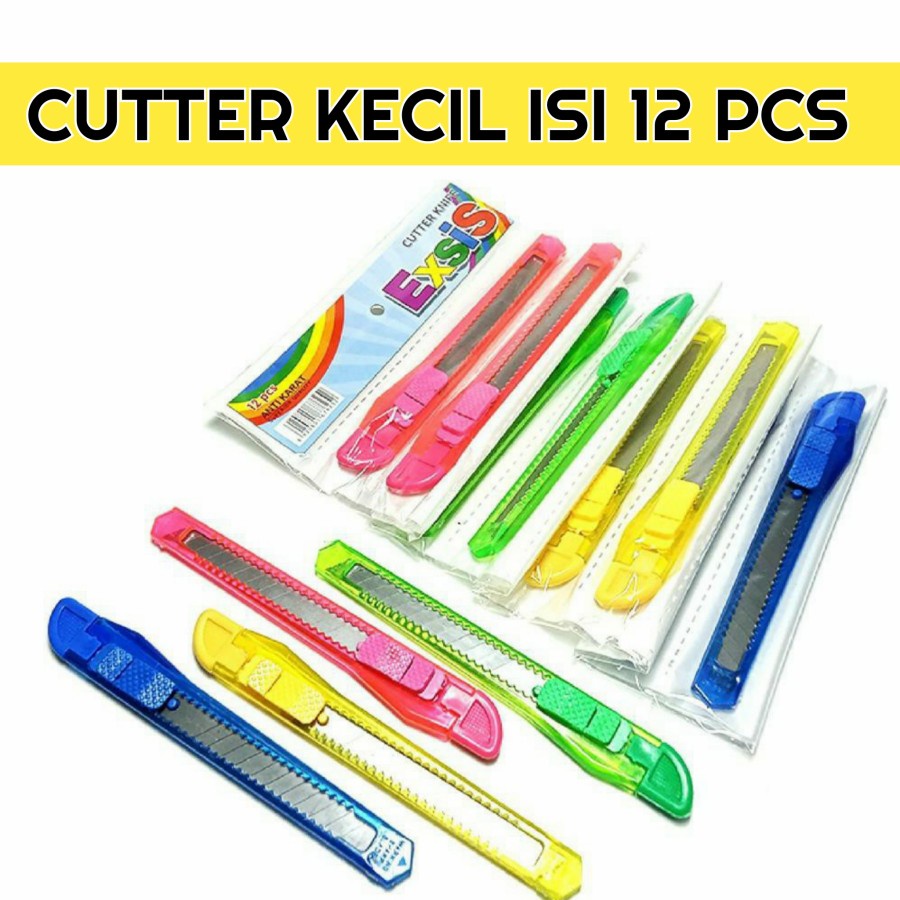 

12Pcs Cutter Kecil MURAH Renteng Exsis /PEMOTONG KERTAS/PISAU CUTTER PLASTIK safari 1renteng