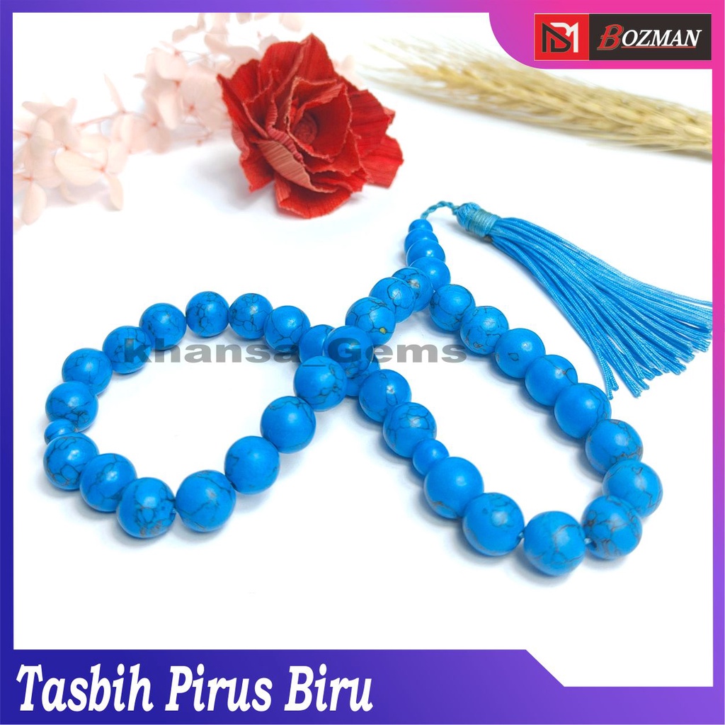 TASBIH BATU GIOK PIRUS BIRU DIM 10MM ISI 33 BUTIR AKSESORIES PERLENGKAPAN IBADAH SHOLAT DZIKIR FASHION MUSLIM