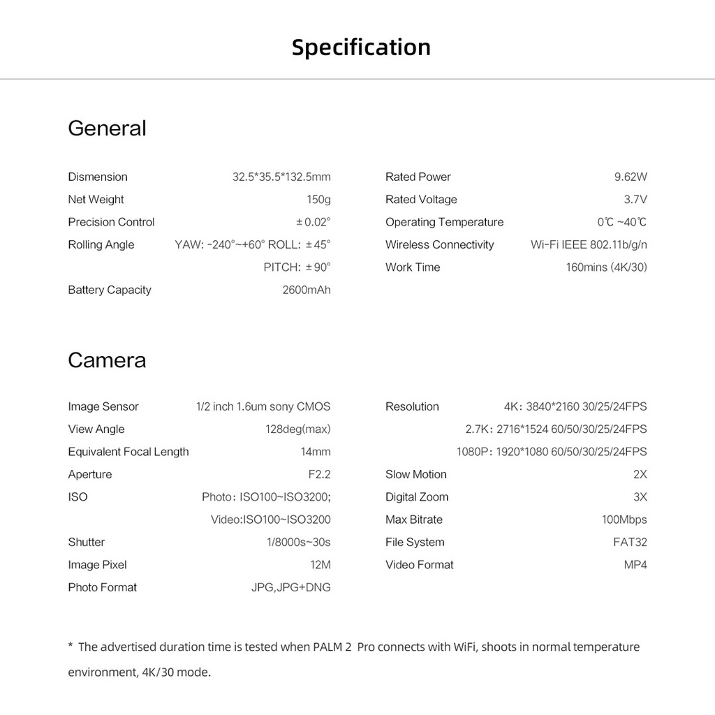 FIMI Palm 2 Pro 3-axis 4K 1/2