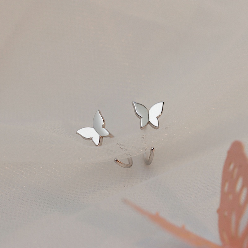 Anting Sweet Silver Plating Glossy Butterfly Earrings Women Korean Simple Ear Stud Clip Jewelry Accessories