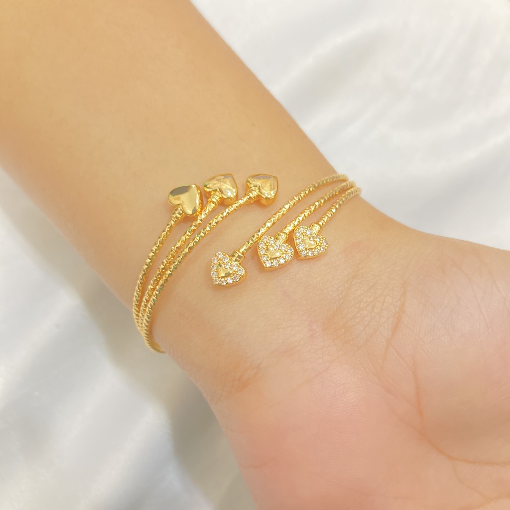 Gelang Cuff Wanita Flexible Motif Bunga Permata Lapis Emas Aksesoris Fashion GLE78