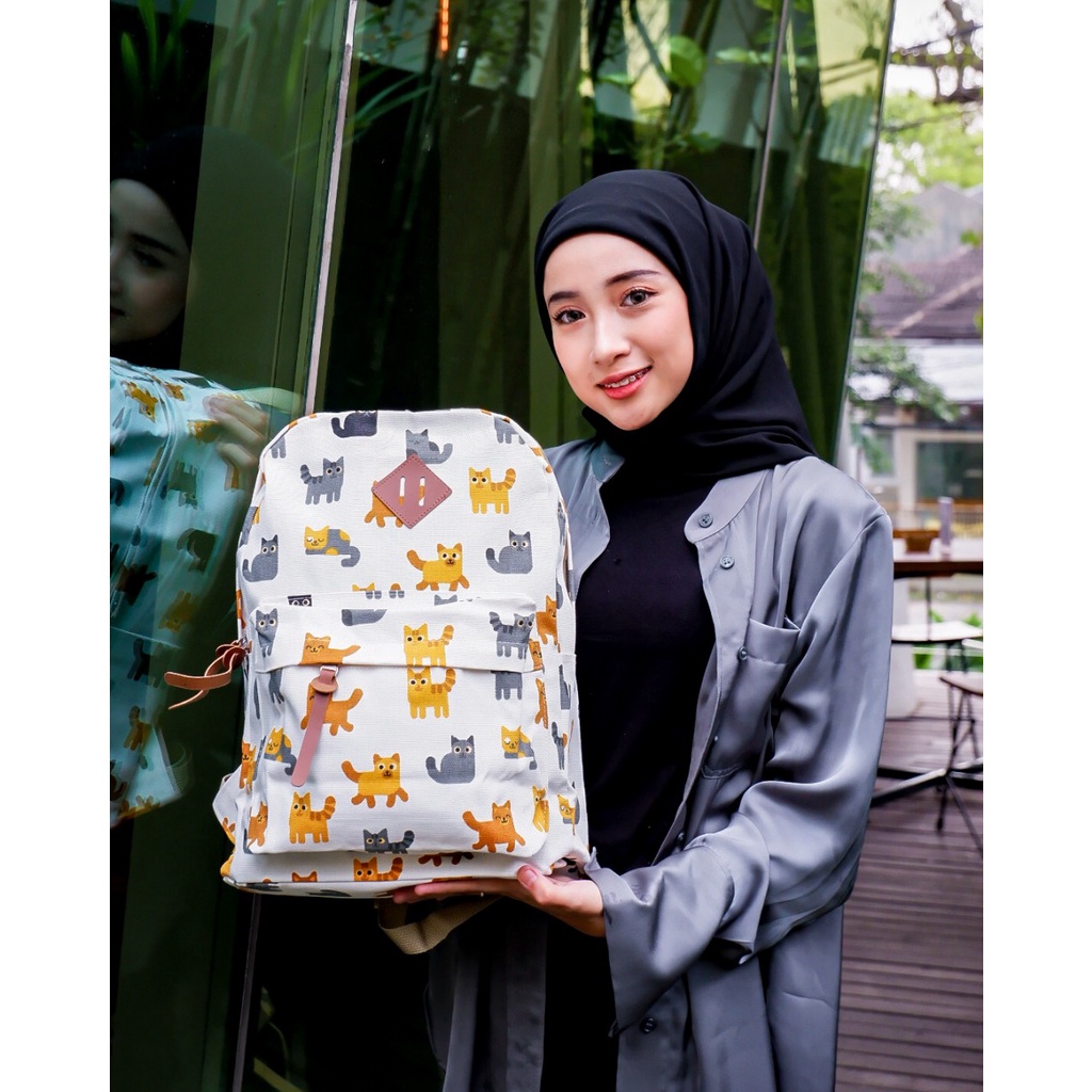 BACKPACK KUCING ORANGE // taskanvasbdg - tas kanvas - tas ransel wanita - tas wanita - tas lucu - tas cewek