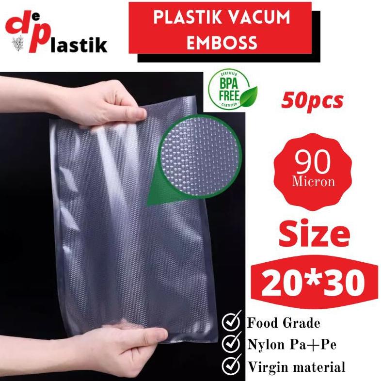PLASTIK VACUUM EMBOSSED 20X30  50 / PLASTIK EMBOS 20 X 30 20*30 / PLASTIK VAKUM MAKANAN TERLARISS...