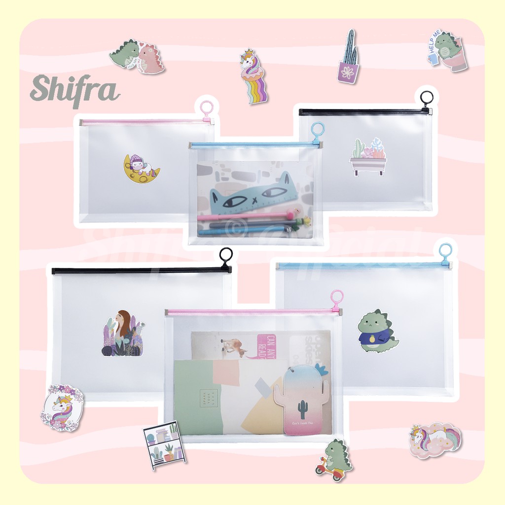 TEMPAT MASKER POUCH MASKER TEMPAT DOKUMEN TRANSPARAN SIZE A4 &amp; A5 STICKERS SHIFRA